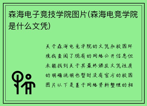 森海电子竞技学院图片(森海电竞学院是什么文凭)